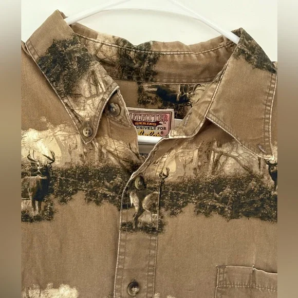 Cabela’s Outfitters Series Deer Hunting Print Button Shirt Mens L Brown Outdoors - Picture 5 of 13